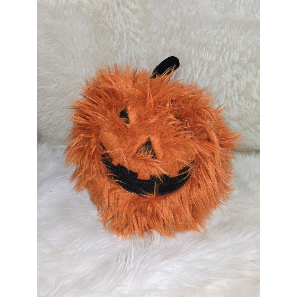 Decorative Halloween Pillow Fuzzy Orange Jack o Lantern 14 Inches Pillow Plush